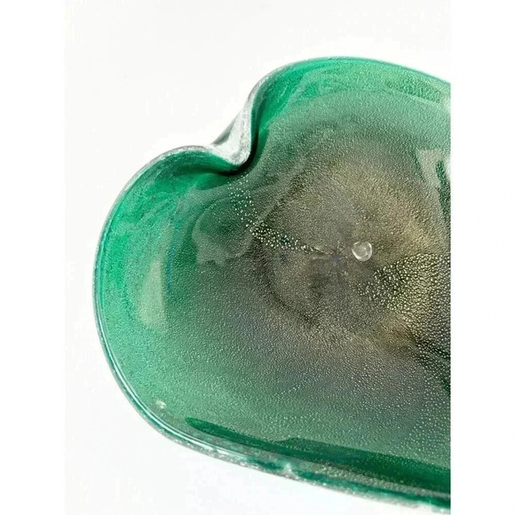 Green Murano Vamasa Barbini Italian Made Hand Blown Glass Heart Shaped Bowl - Picture 5 of 7
